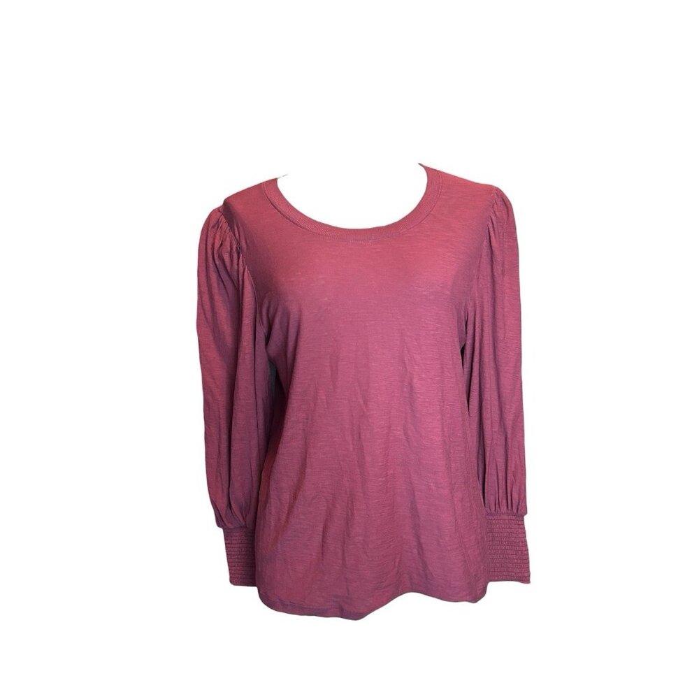 Nation Los Angeles Loren Peasant Puff-Sleeve Tee Pima Cotton Peru Burgundy Sz M